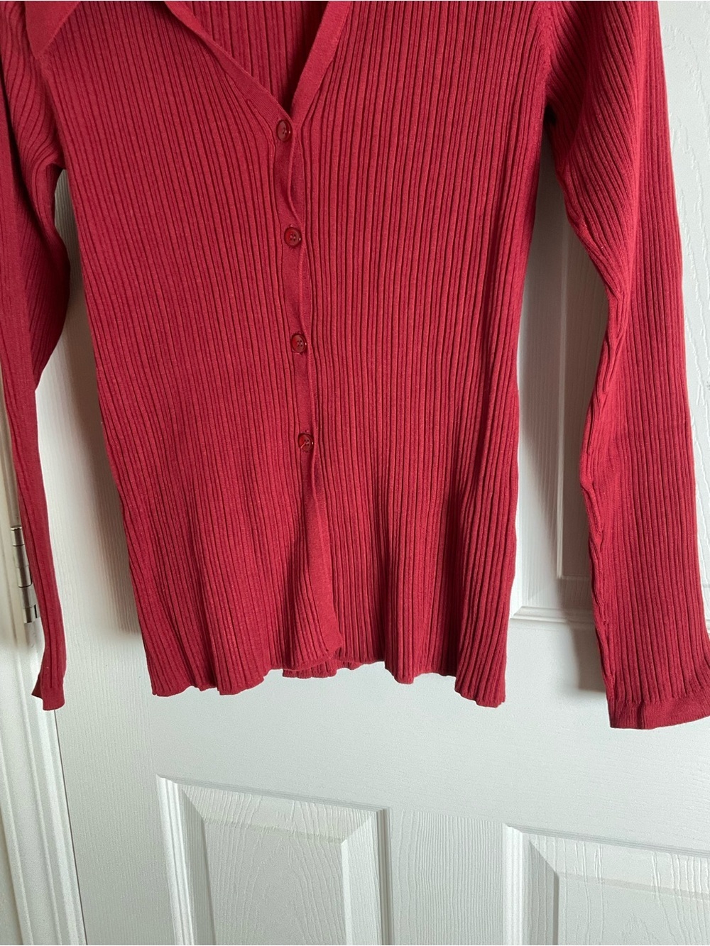 ASOS DESIGN Red Ribbed Collared Cardigan - Size 14 - - Picture 3 of 8